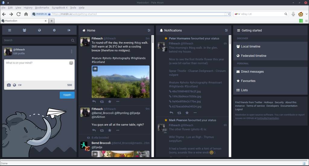 Mastodon web interface at full width